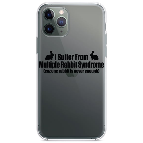 DistinctInk Clear Shockproof Hybrid Case for iPhone 12 / 12 PRO (6.1" Screen) - TPU Bumper Acrylic Back Tempered Glass Screen Protector - I Suffer From Multiple Rabbit Syndrome