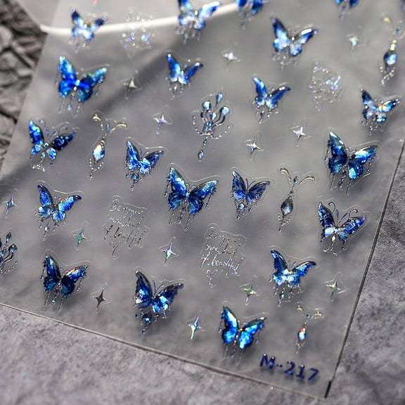 Papapt Butterfly Nail Art Stickers Decals 5D Butterfly Nail Stickers Blue Seashell Shinny Butterfly Nails Design 5D Embossed Nail Decals Butterfly Stickers for Women Girl DIY Manicure Nail Art
