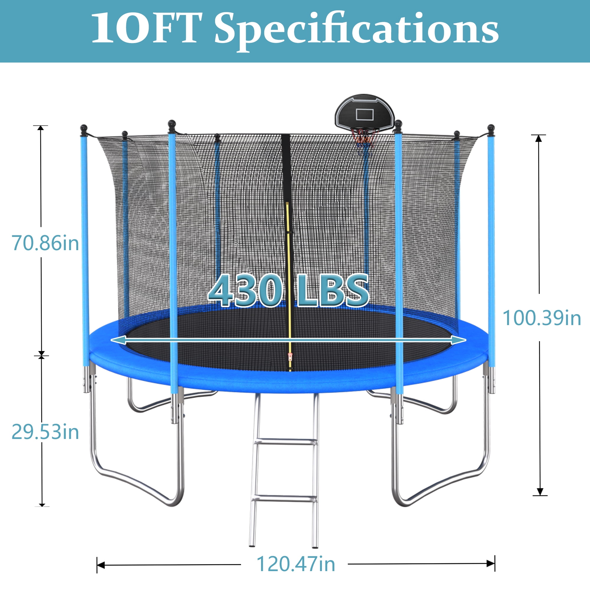 Shengchao Trade 10FT Trampoline with Safety Enclosure Net and Basketball Hoop