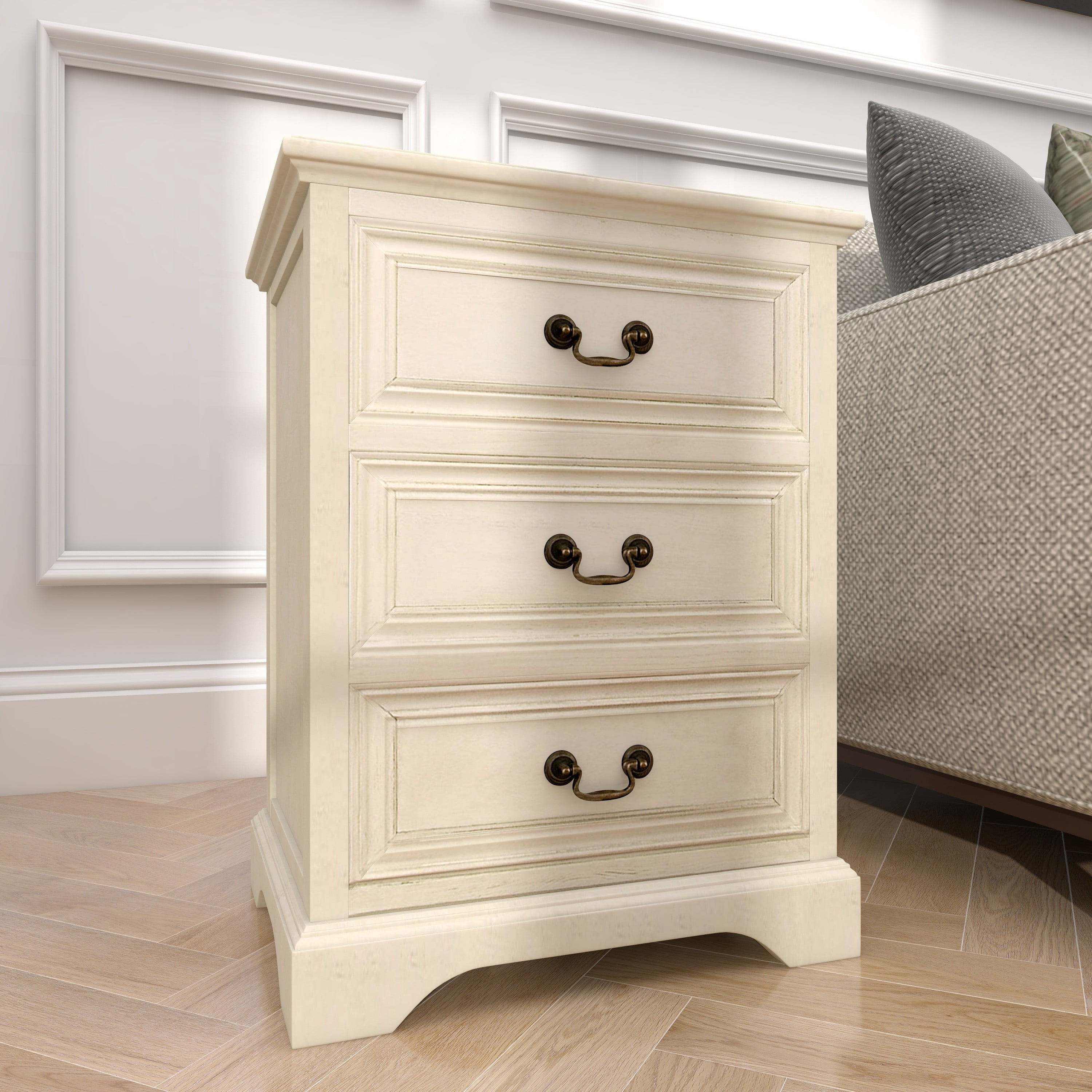 DecMode 17" x 25" Cream Wood 3 Drawer Cabinet, 1-Piece