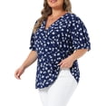 thumbnail image 4 of Agnes Orinda Women's Plus Size Polka Dots V Neck Short Sleeve Peplum Wrap Top 2X Dark Blue, 4 of 6