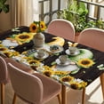 thumbnail image 3 of Spring Gnomes Table Cloths for 5 Foot Rectangle Tables, Farmhouse Botanical Sunflowers Wooden Grain Patio Waterproof Elastic Fitted Tablecloths, Washable Rectangular Table Cover for Camping, 3 of 8