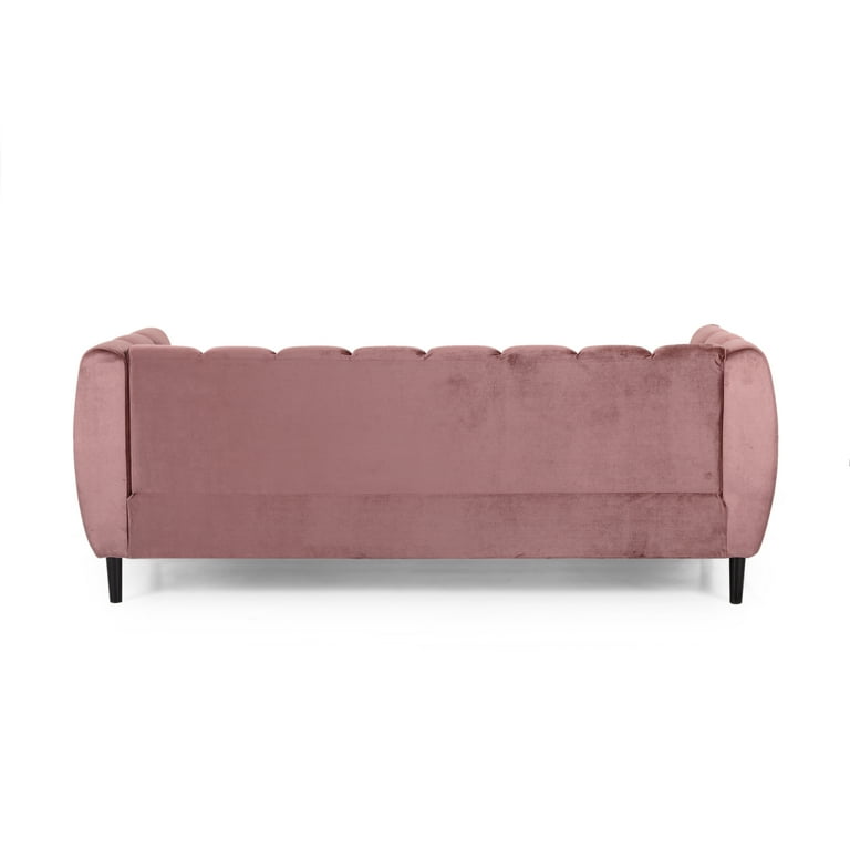 Karimah Modern Velvet 3 Seater Sofa Blush and Dark Brown