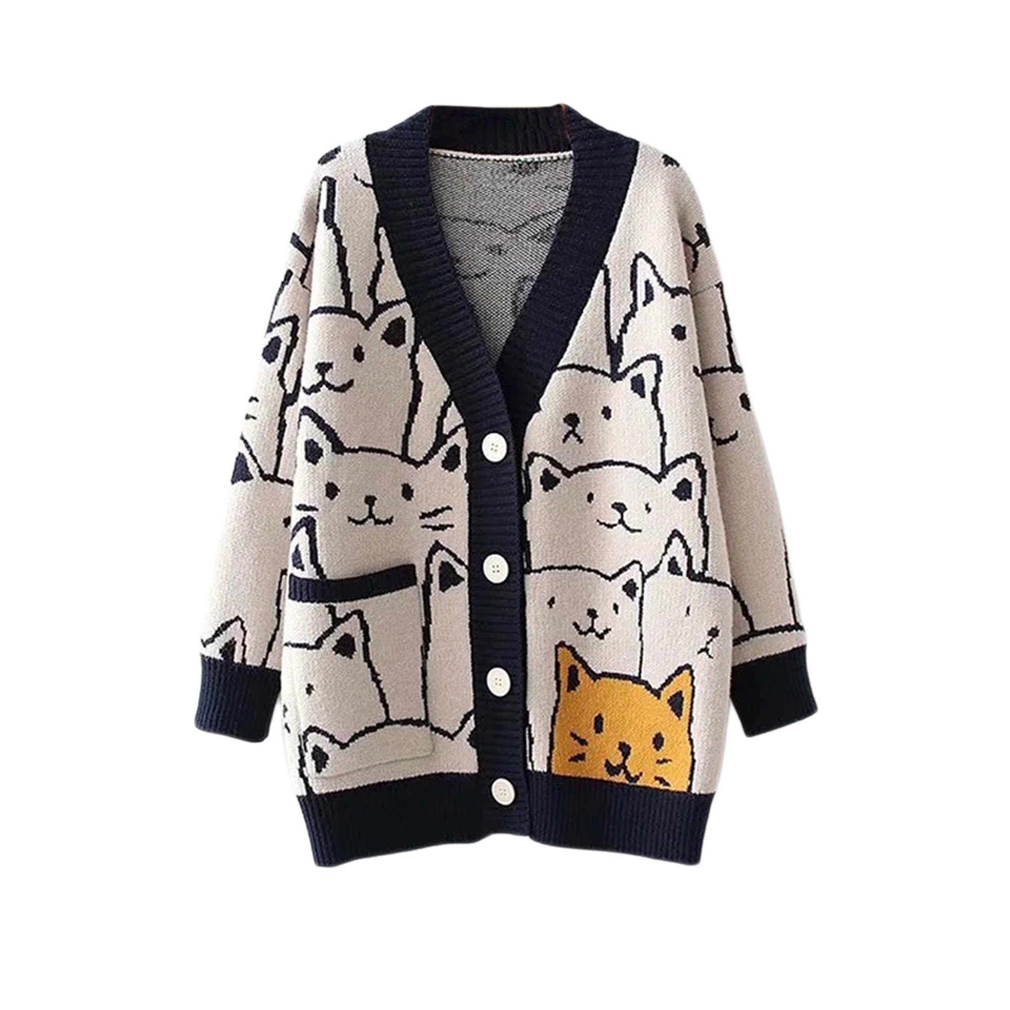 ITFABS Women Autumn Button Down Sweater, Long Sleeve Cartoon Cat Pattern  Cardigan | Walmart Canada