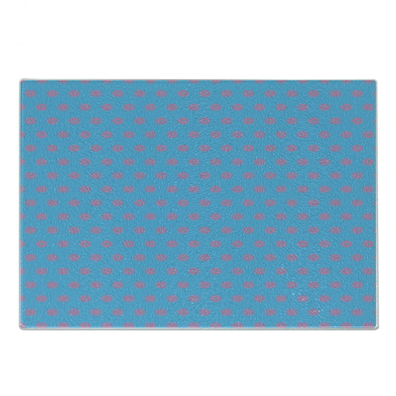 Blue and Pink Cutting Board, Symmetric Simplistic Retro Pattern with Tiny Petals, Decorative Tempered Glass Cutting and Serving Board, in 3 Sizes, by Ambesonne