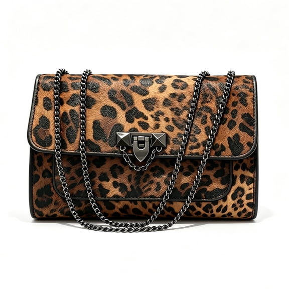 Women's Leopard Print Crossbody Bag with Chain Strap, Fashion Flap Shoulder Purse for Daily Use, Party and Travel