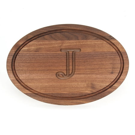 Trencher Board (BigWood Boards W420-J Carving Board, Oval Trencher with Juice Well, Large Monogrammed Cutting Board with Groove, Walnut Wood Serving Tray,)