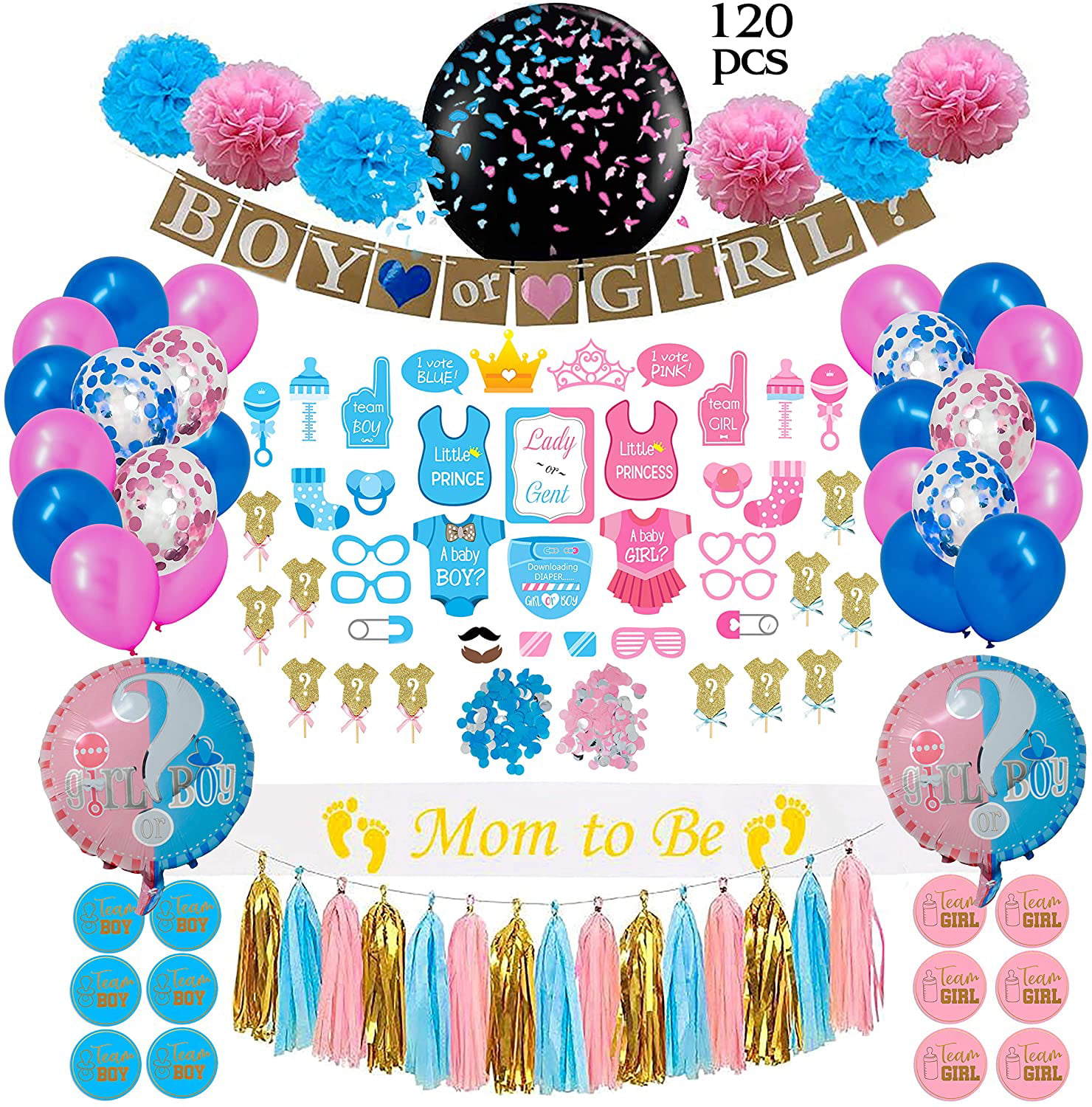 baby shower garland decoration boy and girl balloons baby shower gender reveal party decoration confetti & baby foil balloon & boy or girl banner. Gender reveal party