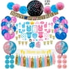Gender Reveal Party Supplies (120 PCS) by Serene Selection, Baby Shower Decorations Kit, Confetti Pink Blue Balloons, Boy or Girl Banner, Cup Cake Toppers, Photo Booth Props, Tassels Set Pom Pom