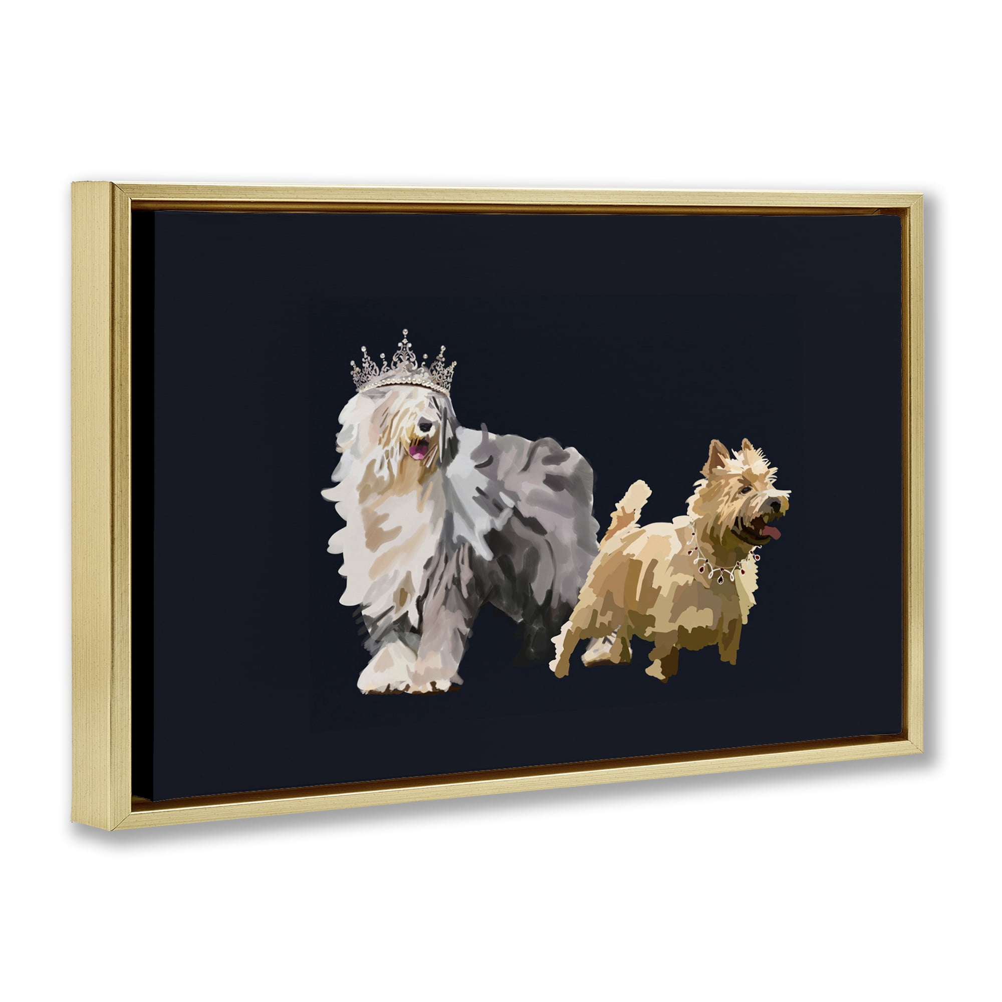 Stupell Industries Dog Duo with Crowns Animals & Insects Painting Gold Floater Framed Canvas Art Print Wall Art, 31 x 21
