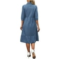 thumbnail image 3 of INSPIRE CHIC Women's Denim Dress Puff 3/4 Sleeve Button Up Collar A Line Swing Ruffle Tiered Midi Jean Dresses S Light Blue, 3 of 6