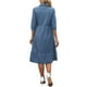 thumbnail image 3 of Vestido midi de mezclilla para mujer Inspire Chic, con mangas abullonadas, botones, en línea A, estilo camisón, color azul claro, talla XL, 3 of 6