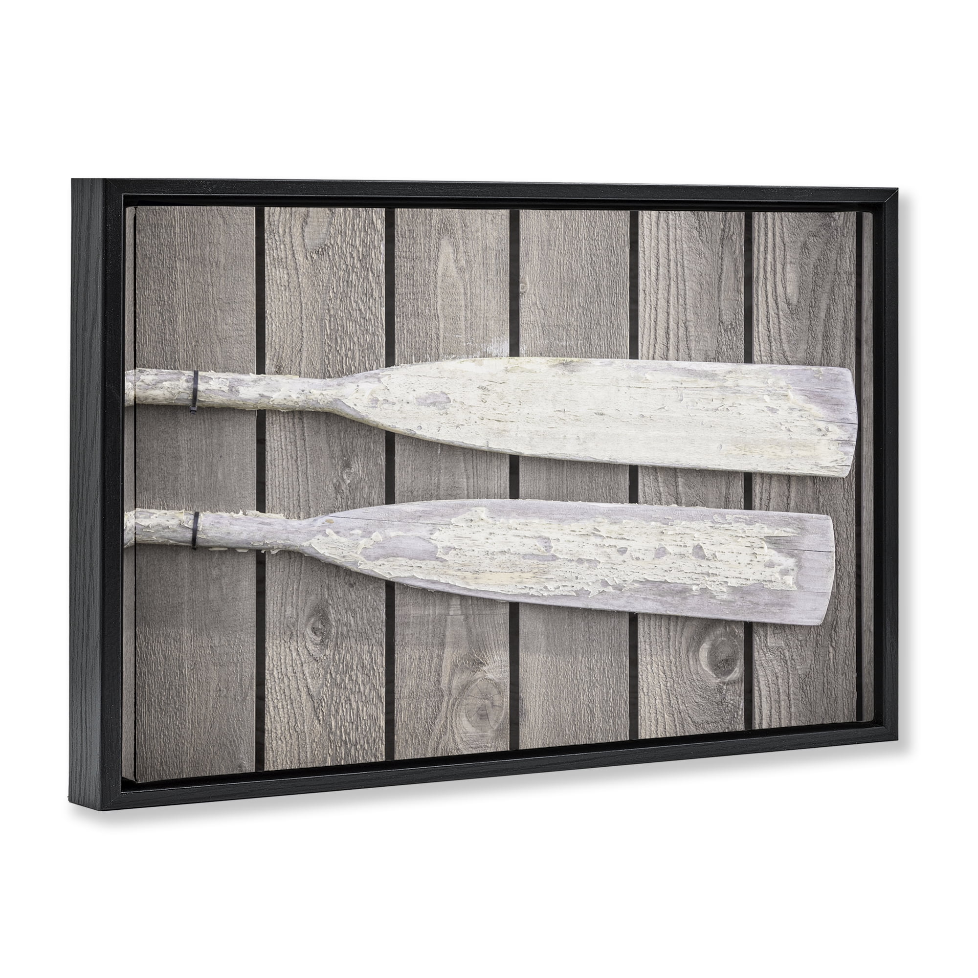 Stupell Industries Rustic Oars Pair Nautical & Beach Photography Black Floater Framed Canvas Art Print Wall Art, 31 x 21