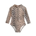 thumbnail image 5 of HAJWOH Girls One Piece Swimsuit for Kids Summer Leopard Print Rash Guard Bathing Suit Toddler Girl Long Sleeve Half Zip Up Swimwear, 5 of 6