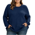 thumbnail image 5 of LEKWK Plus Size Tops for Women Long Sleeve Crewneck Oversized Tops Ribbed Knit Loose Fit Warm Cozy Lounge Fall Winter Outfits Navy XXXXL, 5 of 9