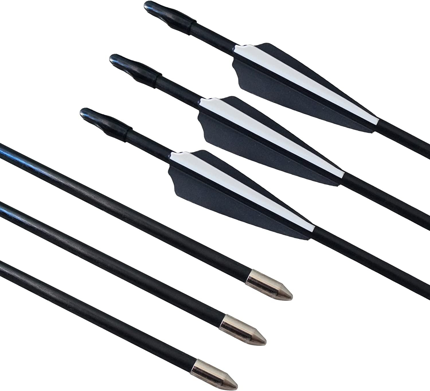 GPP 28" Fiberglass Archery Target Arrows - Practice Arrow or Youth Arrow for Recurve Bow- 12 Pack,Black & White Vanes