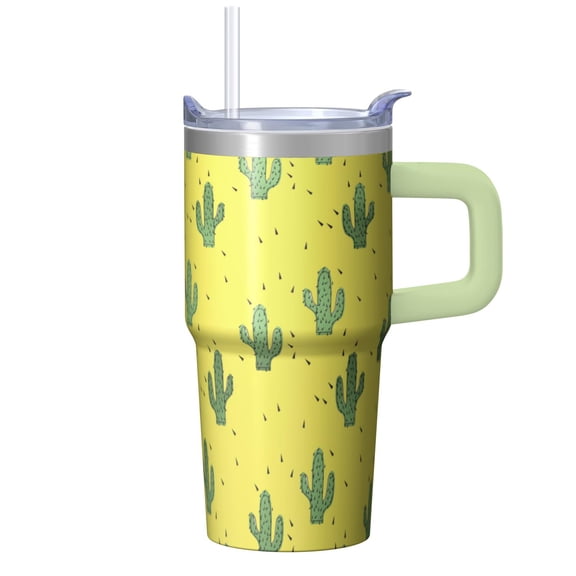 20oz Botanical Plant Design Insulated Tumbler with Handle and Straw, Stainless Steel Travel Mug for Beverages