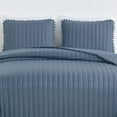 thumbnail image 3 of Chezmoi Collection Iris 3-Piece Washed Microfiber Quilt Set with Pom Pom Trim – Soft Lightweight Bedspread Bedding Set, King, Dusty Blue, 3 of 9