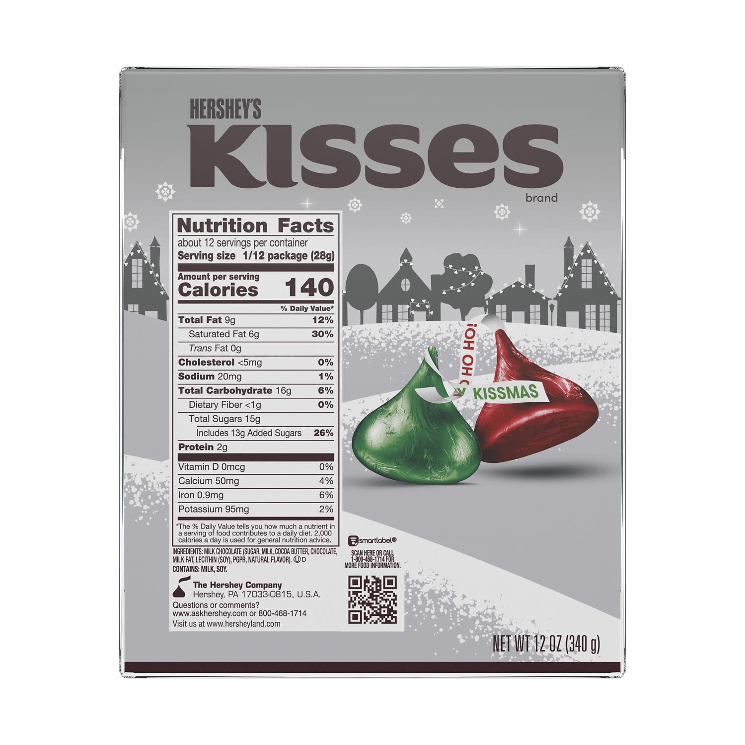 (3 pack) Hershey's Kisses Milk Chocolate Christmas Candy, Gift Box 12 oz