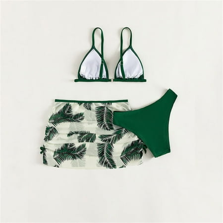 

Gubotare Kids Child Girls 3 Piece Swimsuits Bathing Suit Soild Bikini Tops Underpants Print Skirt Swimwear Set Kids Bathing Suit Green 14-16 Years