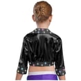 thumbnail image 2 of Hansber Kids Girls Shiny Metallic Long Sleeve Jacket Hip Hop Jazz Dance Crop Top Rave Party Festival Coat Outerwear Black 14, 2 of 6