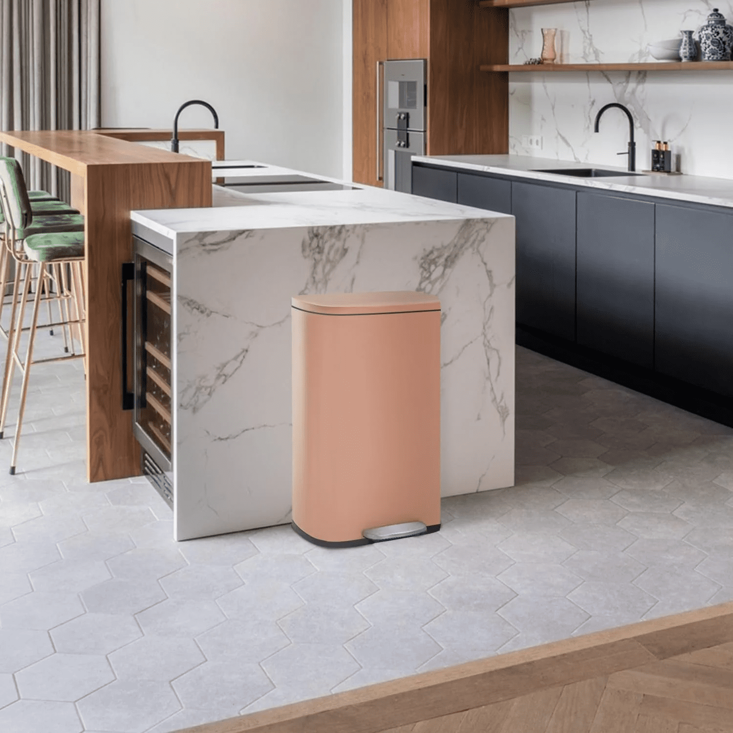 CL.HPAHKL Step-On Kitchen Trash Can, Brushed Stainless Steel Garbage Can with Soft Close Lid, Large Capacity Garbage Bin with Odor Seal for Home, Office, Bathroom, Bedroom, Pink