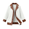 thumbnail image 4 of TEAJOPSUU Women's Fuzzy Fleece Shearling Jacket Faux Leather PU Trim Lapel Collar Button Front Mid Length Warm Fall Winter Coat White, 4 of 8