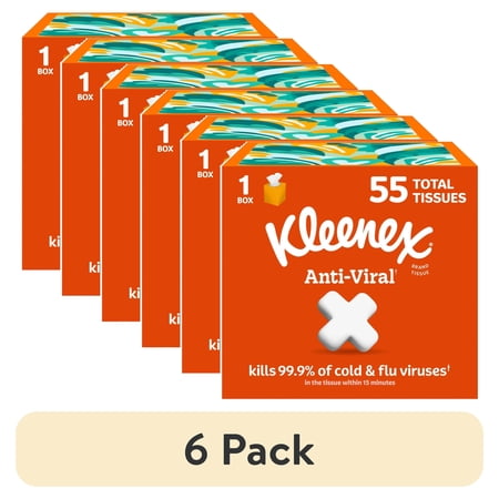 (6 pack) Kleenex Anti-Viral Facial Tissues, 1 Cube Box, 55 Tissues per Box, 3-Ply