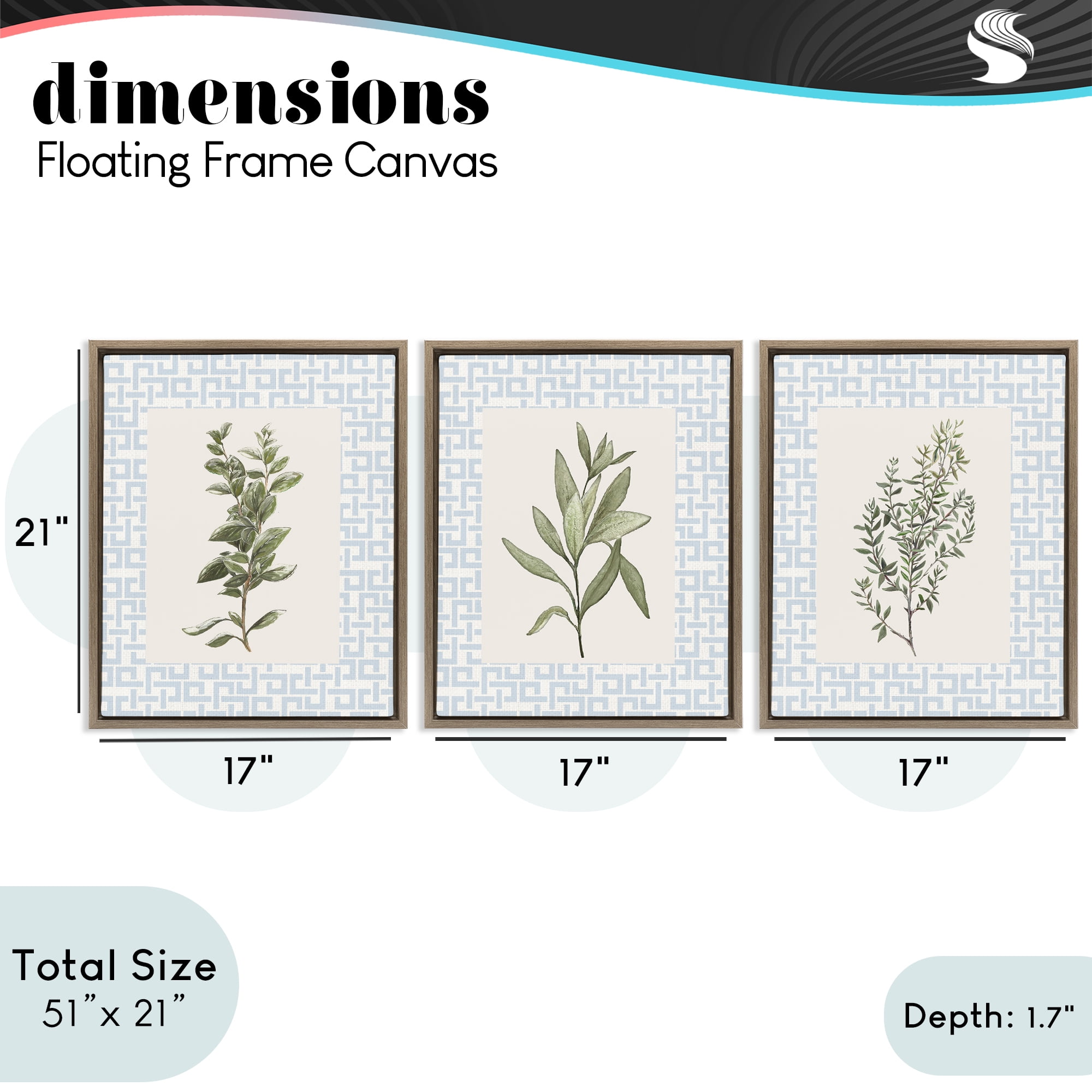 Stupell Industries Kitchen Herbs on Geometric 3 Piece Brown Framed Floater Canvas Set, design by Diannart