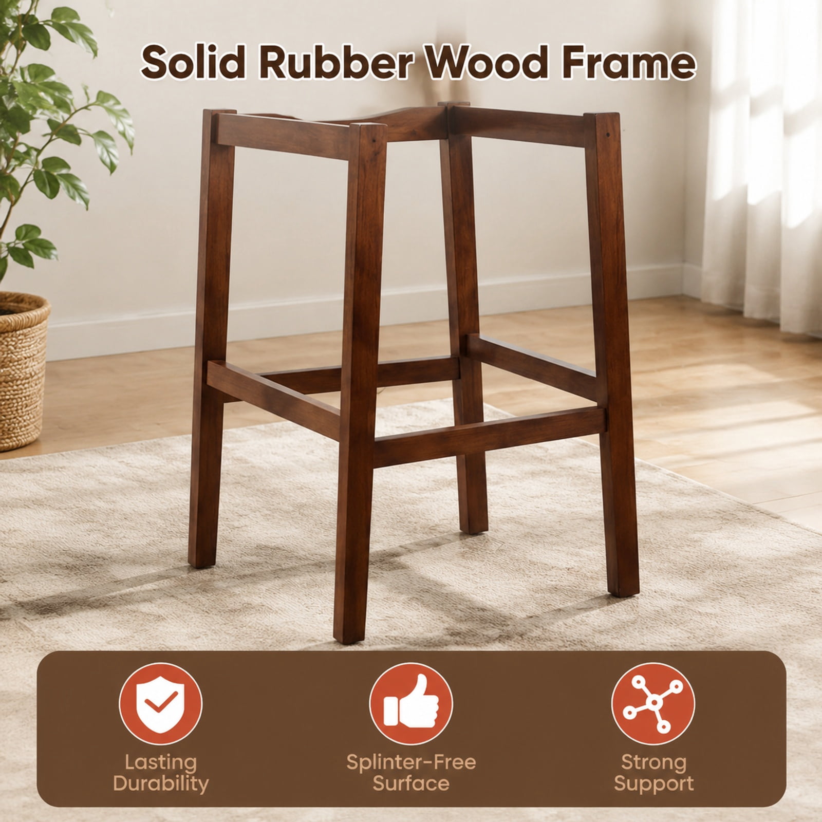 Furnibear Set of 2 Upholstered Barstool 29.5 Inch Bar Height with Solid Rubber Wood Frame for Kitchen Island Counter Bar Pub Dining Home, Walnut
