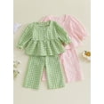 thumbnail image 3 of Loicainy Baby Toddler Girls Fall Clothes Set 6 12 18 24 Months 2T 3T 4T 5T Plaid Square Neck Button up Long Sleeve Shirt and Elastic Pants 2 Piece Outfits, 3 of 9