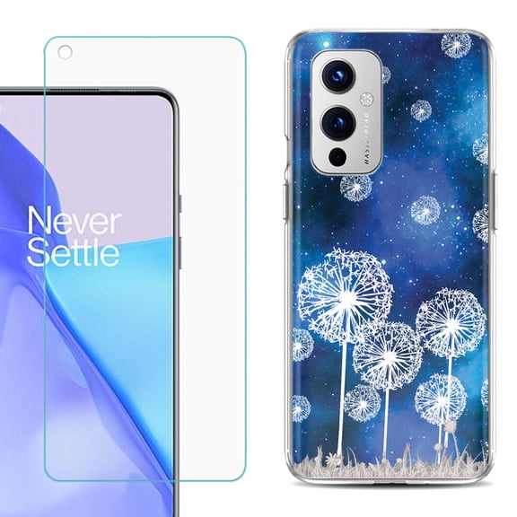 Slim-Fit TPU Phone Case Compatible with OnePlus 9 5G, with Tempered Glass Screen Protector, by OneToughShield ® - Dandelion Stars