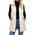thumbnail image 5 of Women’s Mid‑Length Sleeveless Quilted Puffer Jacket Diamond Stitching Full Zip Vest with Soft Lining and Pockets for Cold Weather White, 5 of 9