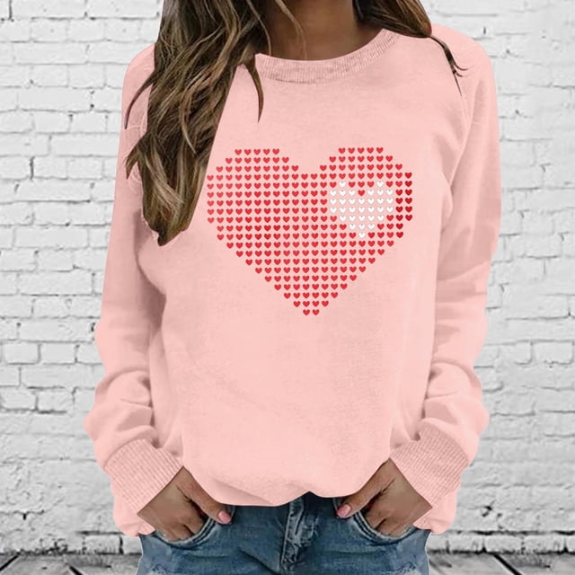 Qertyioot Chandail en Molleton de la Saint-Valentin pour Femmes, Hiver Col Rond Manches Longues Hauts Blouse Imprimée Régulière