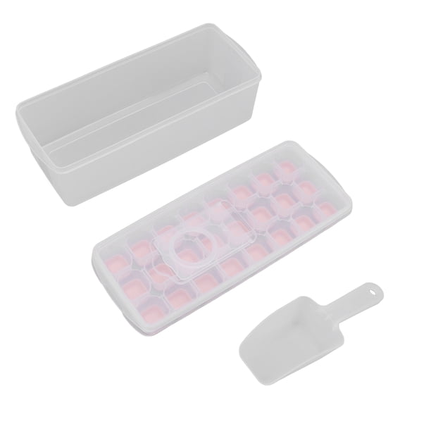 Bandeja para cubitos de hielo, segura, saludable, fácil de liberar, apilable, 24 cubitos, molde multiusos con tapa para paletas y postres, color rosa