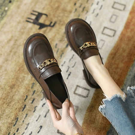 

Women‘s Metal Buckle Decor Round Toe Loafers Faux Leather Slip On Shoes Women‘s Footwear