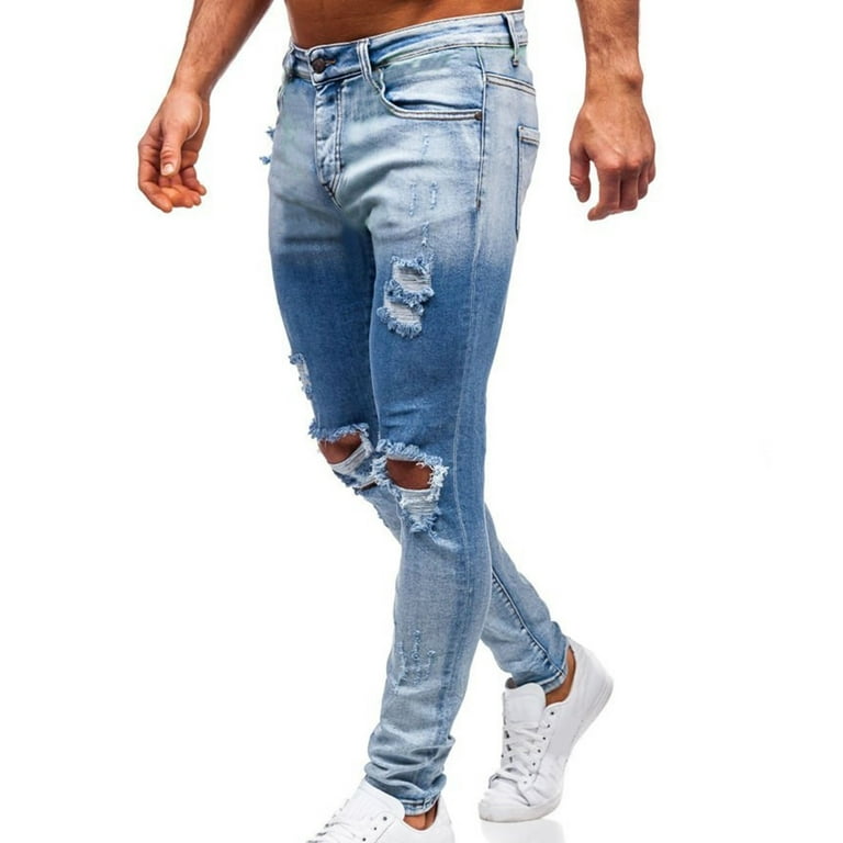 Urobanpeeg Men Tie-Dye Denim Pant Washed Stretch Rise Relaxed Straight Leg  Jeans For Male 