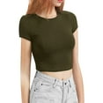 thumbnail image 2 of outfmvch crop tops for women casual solid color tank short sleeve crop t-shirt womens tops crop tops Z Green 2 XL, 2 of 7