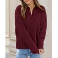 thumbnail image 3 of PRETTYGARDEN Fall Cable Knit Sweaters for Women Long Sleeve Loose Chunky Polo V Neck Sweater Casual Pullover Jumper Tops, 3 of 10