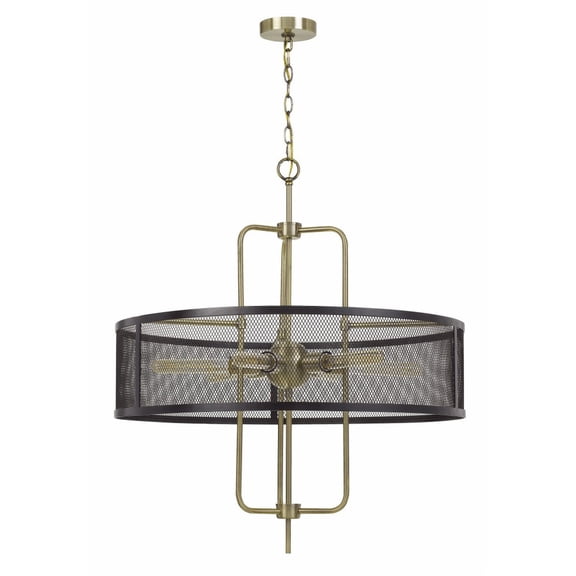 Cal Lighting Leiden 6-Light Metal Chandelier with Mesh Shade in Antique Brass