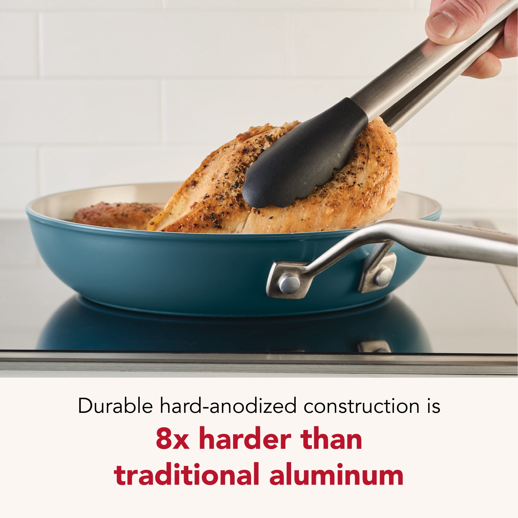 KitchenAid Hard-Anodized 12.25 Inch Ceramic Induction Skillet with Lid, Dishwasher Safe and Oven Safe to 500°F, Agave Blue