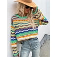 thumbnail image 3 of Hotian Women Striped Pointelle Knit Pullover Jumper Sweater Colorblock Casual Knitwwear Green M, 3 of 6