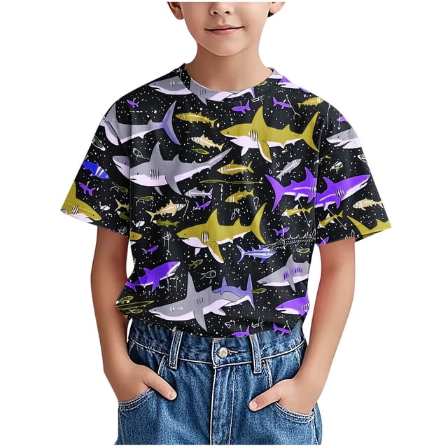 Chemises à Manches Courtes pour Garçons, T-Shirts Décontractés à Col Rond Imprimés pour Enfants, Hauts d'Été Confortables pour un Usage Quotidien et le Jeu