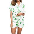 thumbnail image 6 of YWDJ Women's Summer Pajamas Sets Short St Patricks Day Green Lightweight Clover Short Sleeve Button Down Shirts 2 Piece Shorts Loungewear S, 6 of 6