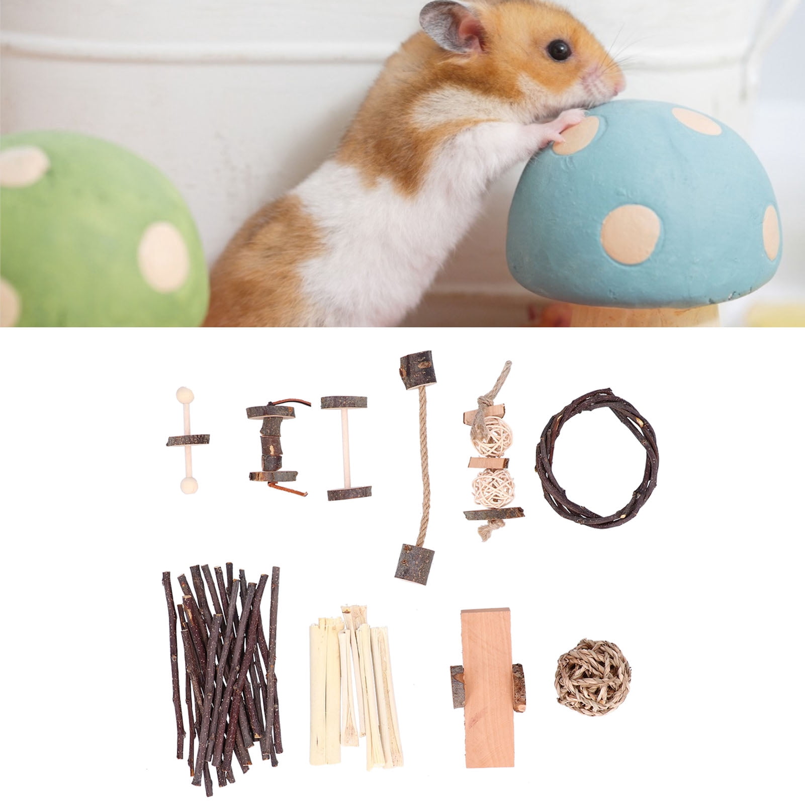 YAHHU 10Pcs Wooden Chewing Toy Pet Bird Hamster Bite Hanging Blocks Playing Exercise Accessories Activity Center Assorted Multicolor (7.09 inches / 18 cm)