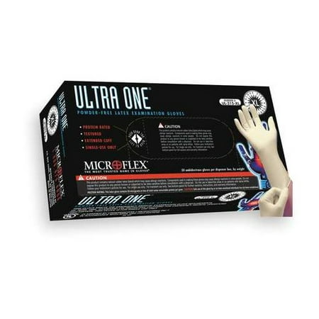 Microflex X-Large Natural 11.811'' UltraOne 9.8 mil Latex Ambidextrous Non-Sterile Medical Grade Powder-Free Disposable Gloves With Textured Finger Tip Finish, Extended Beaded Cuff And Polymer Co