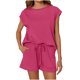 thumbnail image 1 of Tops Y Blusas de Mujer de Verano Cuello Redondo Manga Corta con Cordón de Cintura Y Bolsillo Pantalones Cortos de Dos Piezas, 1 of 9