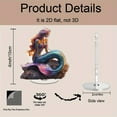 thumbnail image 2 of A rotating acrylic ornament featuring a colorful iridescent mermaid adorned with a necklace sitting gracefully on a rock against a white background, 2 of 8