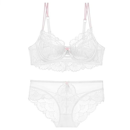 Blacks&Fridays Deal 2024 WIZUTIZ Fishnet Lingerie Two Piece Naughty Underwear Corset Thin Sponge Transparent Bra With Large Chest And Small Lace Women s Sexy Lingerie Bra Set Holiday Deals