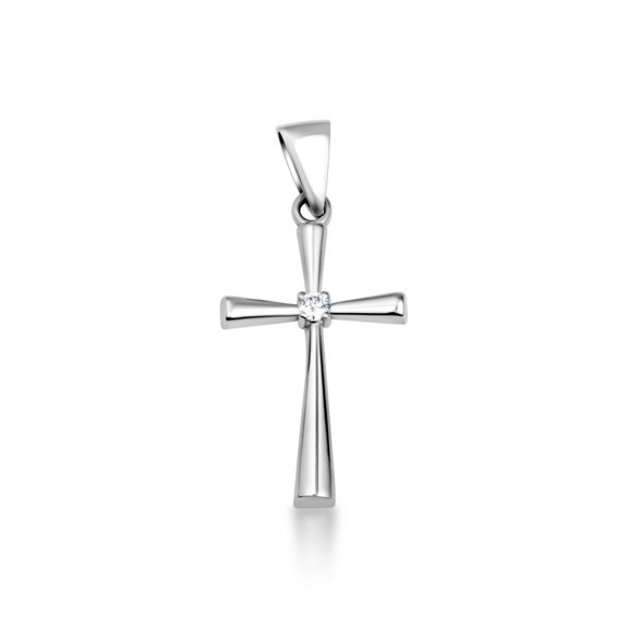 .925 Sterling Silver Diamond Accented 1-1/8" Solitaire Flared Cross Pendant Necklace K-M Color, I3 Clarity - 22"